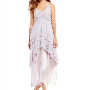 Chelsea & Violet Lavender Lace Ruffle Maxi Dress